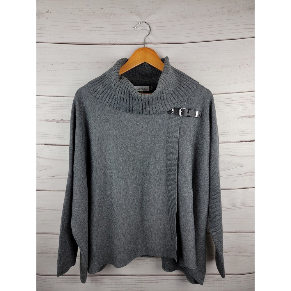 Calvin Klein Grey Turtle Neck Poncho Wrap Sweater Womens S/M